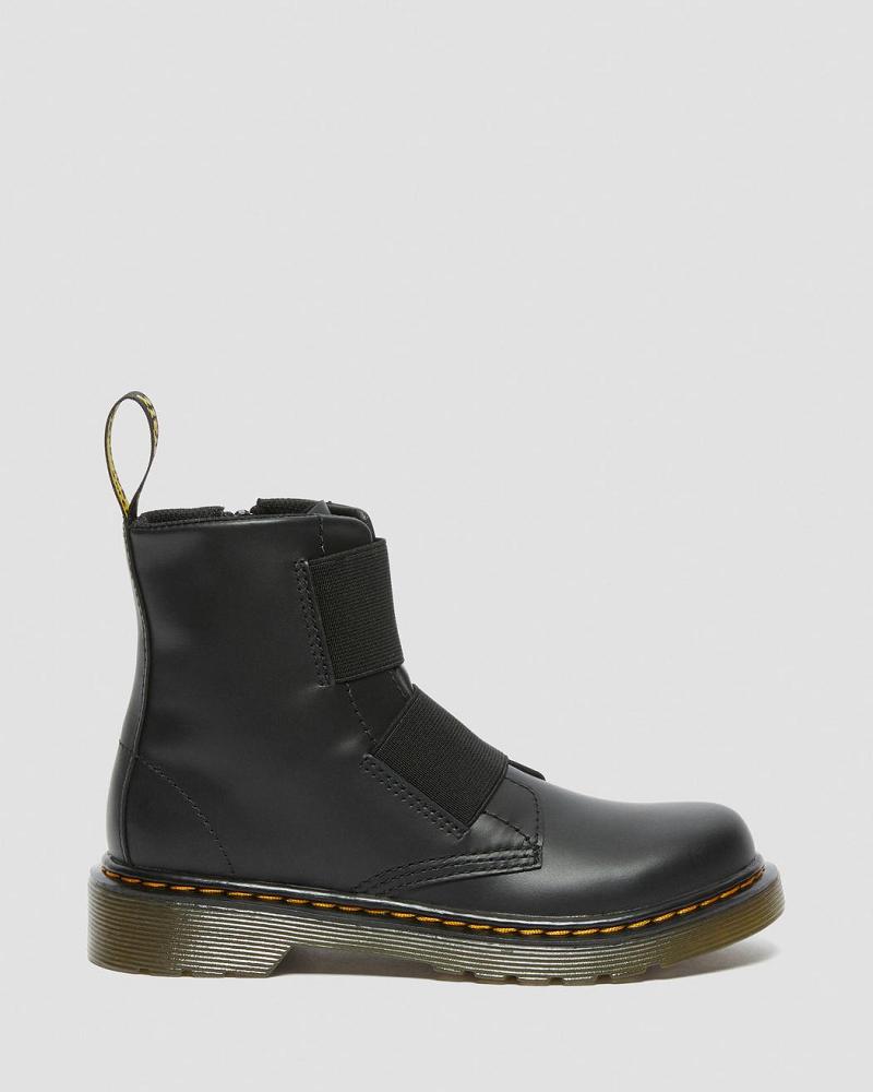 Dr Martens Junior 1460 Elastic Læder Snørestøvler Børn Sort | DK 673HAP